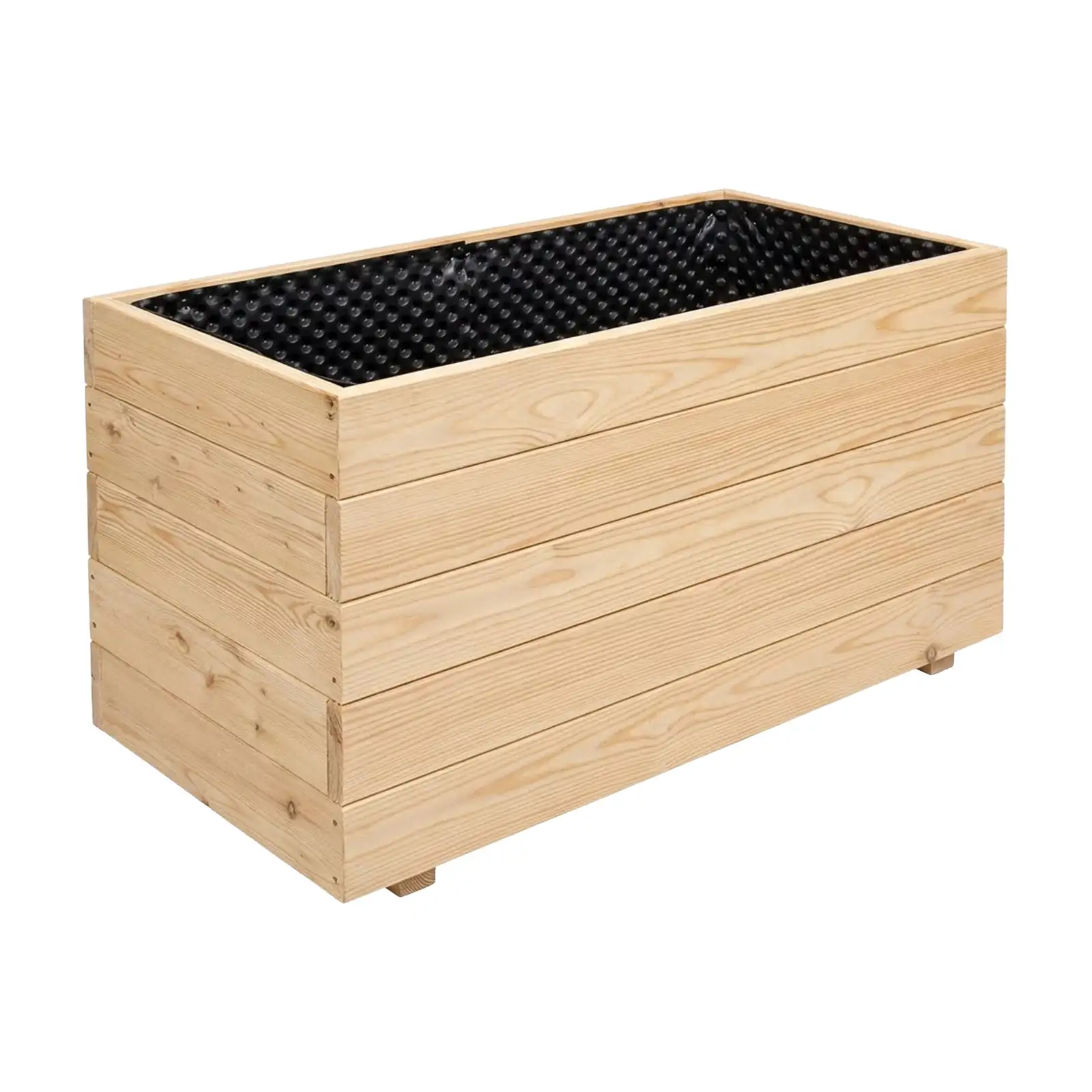 Handgefertigter Blumenkasten aus Holz mit Noppenfolie, individuell nach Mass gefertigt. Stiftung 50 Plus.