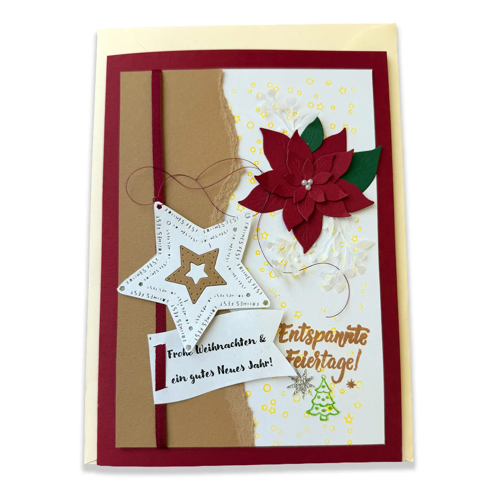 Handgemachte Weihnachtskarte mit weissem Hintergrund, Stiftung 50plus.